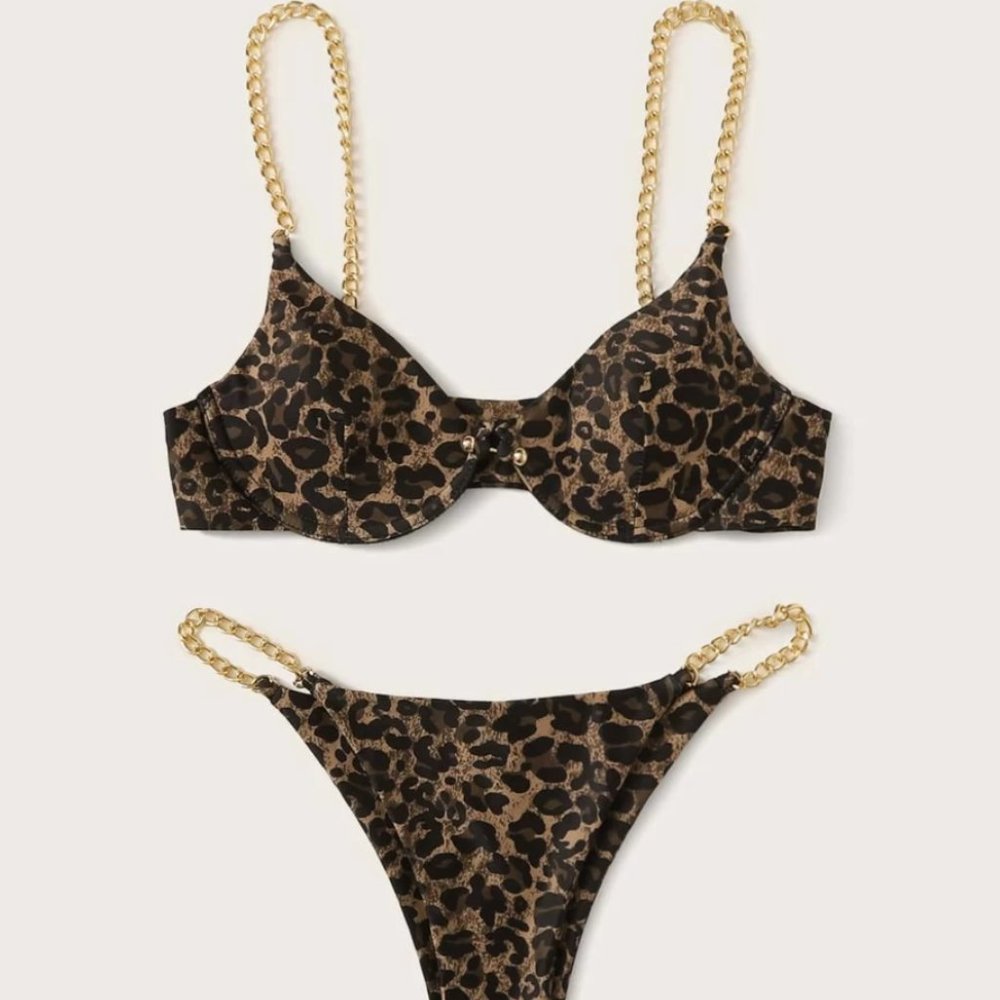 Leopard Chain Strap Bikini Swimsuit - BRAND NEW!